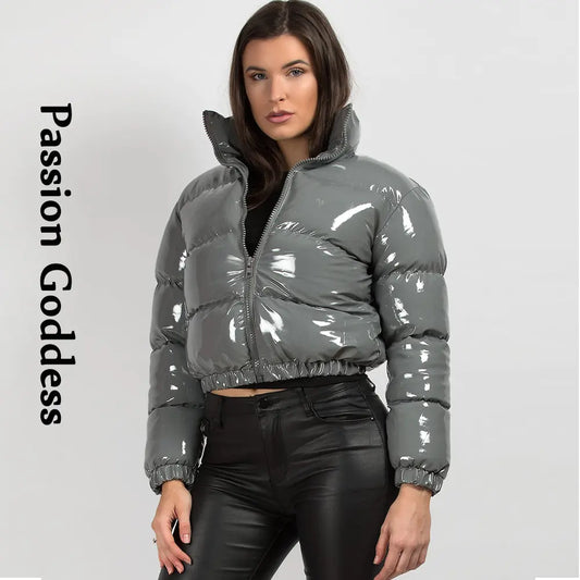 Shiny PU Leather Winter Jacket